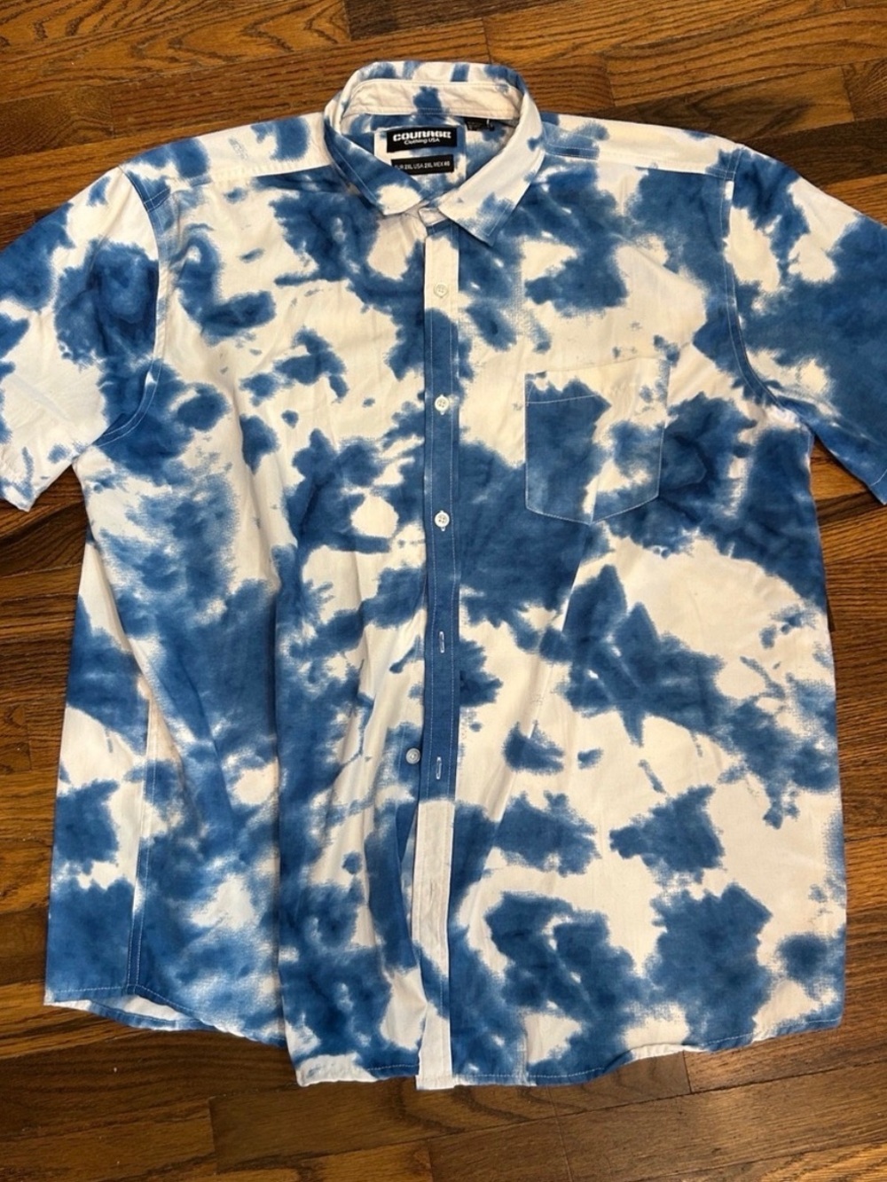 Courage Men’s Blue & White Tie-Dye Short Sleeve Button-Down Shirt